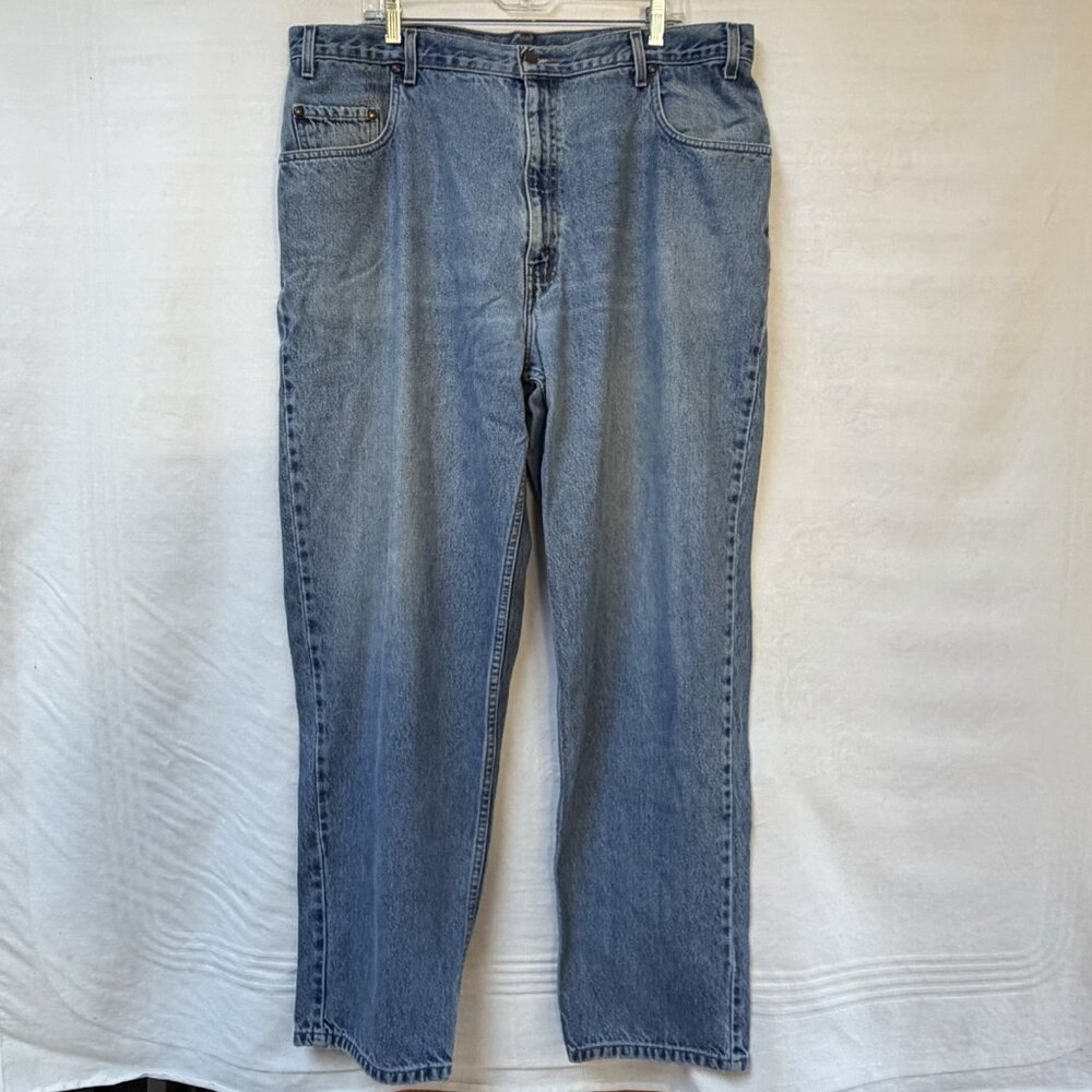 Levi's 545 Loose Fit Jeans Mens 42 x 32 Vintage Blue Denim 90s Orange Tab Travel